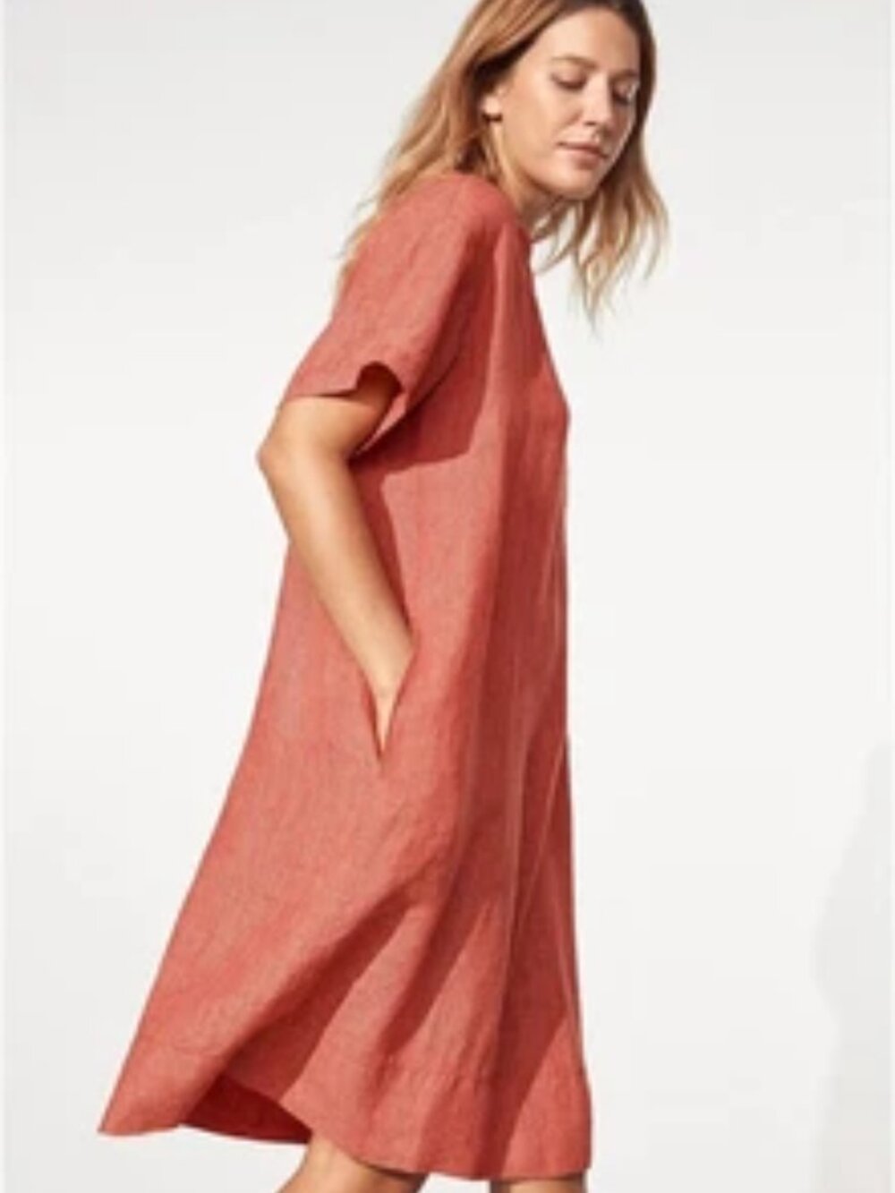 $258 Eileen Fisher Organic Linen Delave Mandarin Collar Shirtdress** US XS - Picture 4 of 5